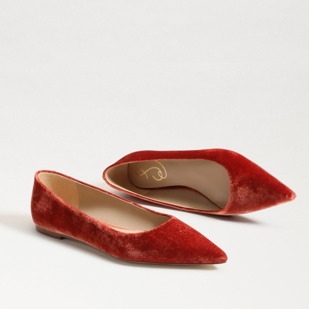 WANDA POINTED TOE FLAT Canyon Orange Velvet Slip On Sam Edelman size 9
